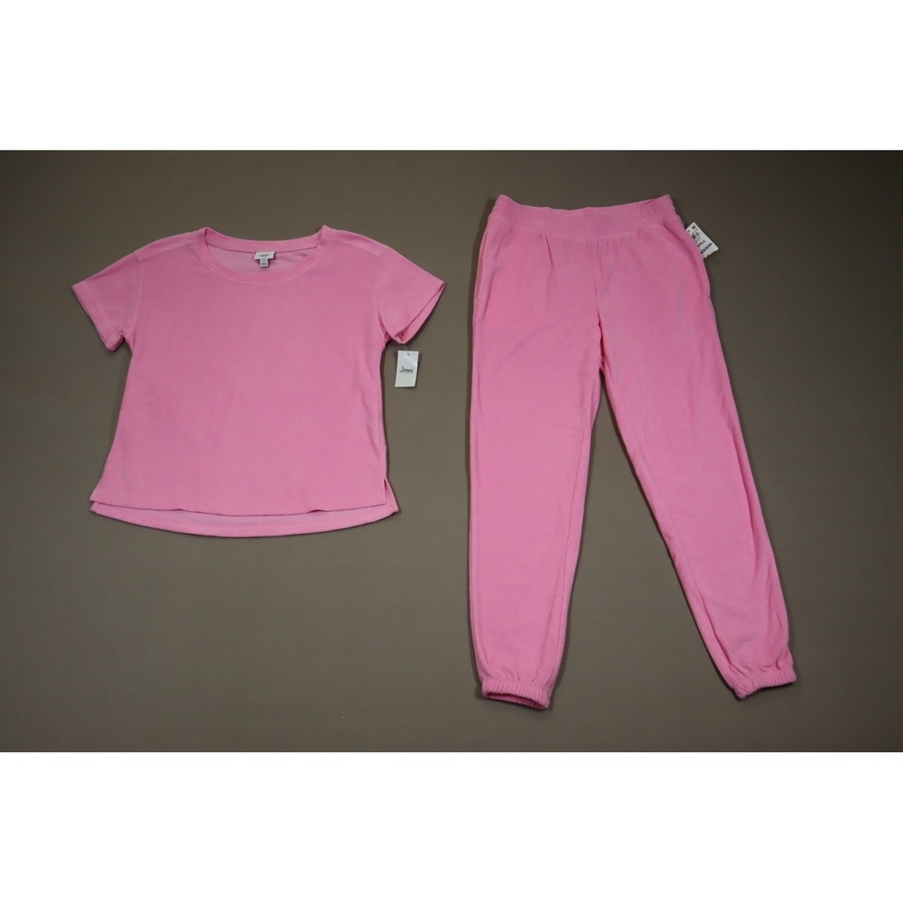 Jenni Women's Smocked-Waist Terrycloth‎ Jogger and Tee Set - Pink Heat - Size S